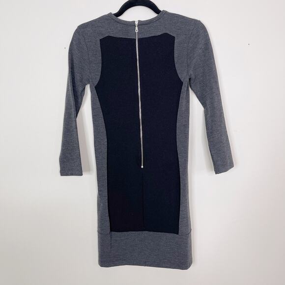 Whistles Size 2 Black Gray Knit Colorblock Long Sleeve Dress Bodycon Cocktail - Picture 2 of 9